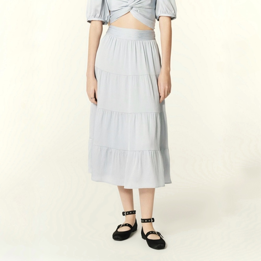 NWT ba&sh Windy Blue Gathered Tiered Midi Skirt